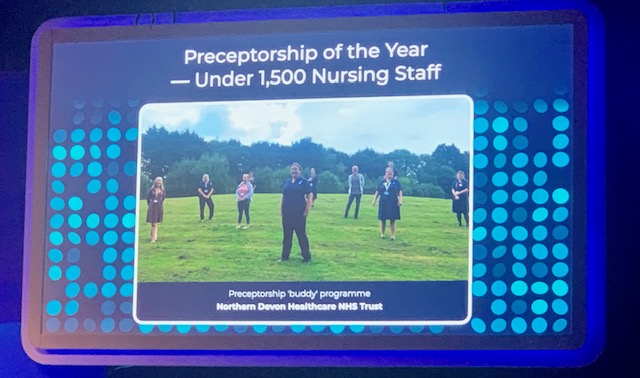 ndhtclinicaltr's tweet photo. What a wonderful evening @NursingTimes #NTWorkforce @NT_Awards Congratulations to @SYBhealthcare for winning in our category. Thank you to all #Preceptees #NDHTBuddys @ndht for all of your support and dedication to the preceptorship mentoring programme. https://t.co/gGJwqAj7q6