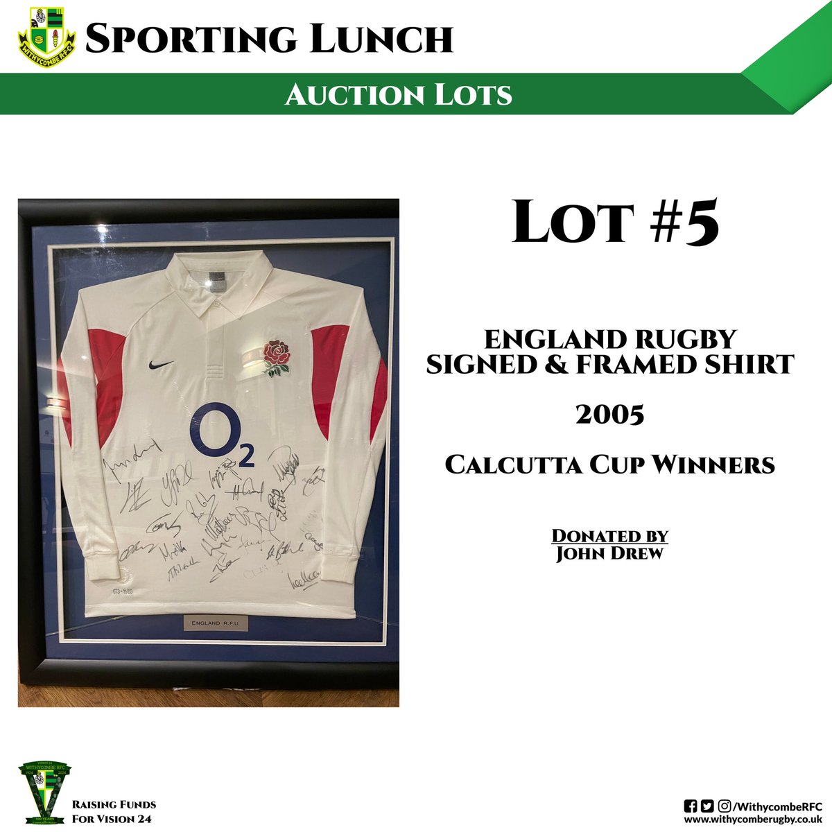 WithycombeRFC's tweet photo. As part of our Sporting Lunch on Saturday, we’ll be auctioning off some amazing items to raise money for Vision 24. This includes some rare, signed England &amp; Chiefs shirts and a shirt from our trip to HQ in 2016. https://t.co/0YoJUKwIsh