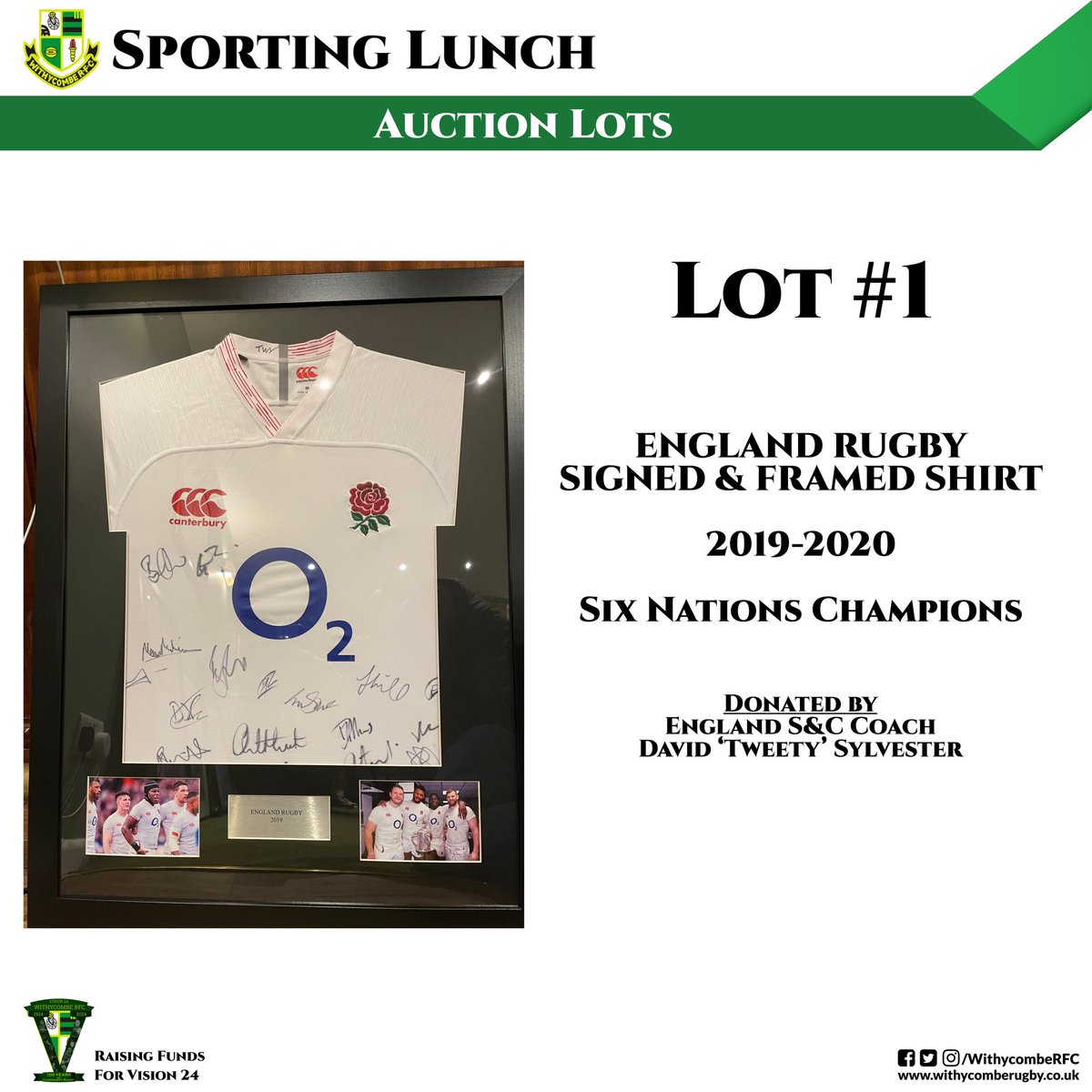 WithycombeRFC's tweet photo. As part of our Sporting Lunch on Saturday, we’ll be auctioning off some amazing items to raise money for Vision 24. This includes some rare, signed England &amp; Chiefs shirts and a shirt from our trip to HQ in 2016. https://t.co/0YoJUKwIsh