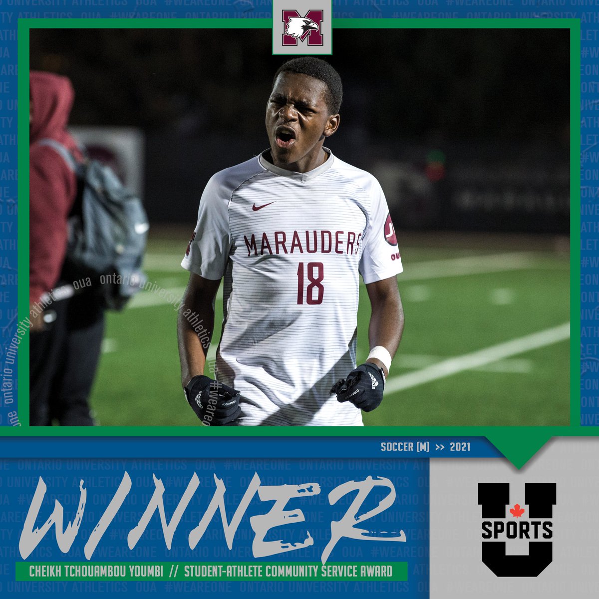 OUAsport's tweet photo. Congratulations to @McMasterSports Cheikh Tchouambou Youmbi, who has been nationally recognized with the 2021 @USPORTS_Soccer Student-Athlete Community Service Award! ⚽🏆

#WeAreONE | #ChaseTheGlory https://t.co/sSdfuSgXuq