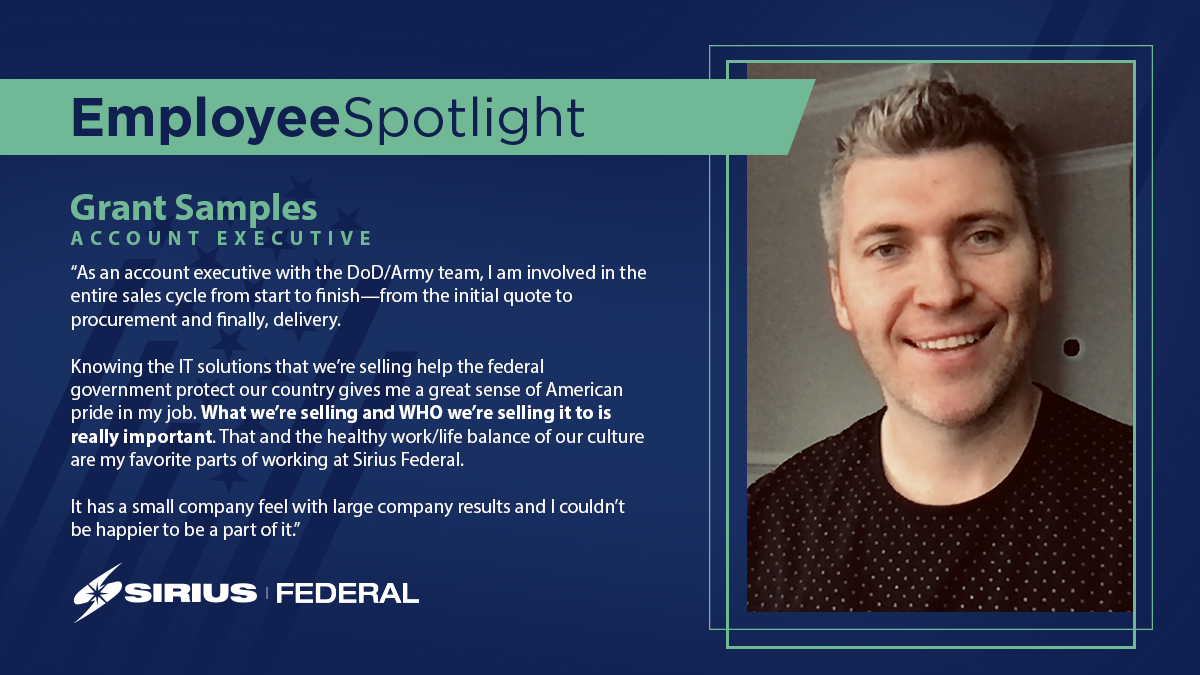"Knowing the IT solutions we're selling help the #FederalGovernment protect our country gives me a great sense of American pride in my job." We couldn't do it without dedicated account executives like you, Grant! Read more:
#WeAreSiriusFederal