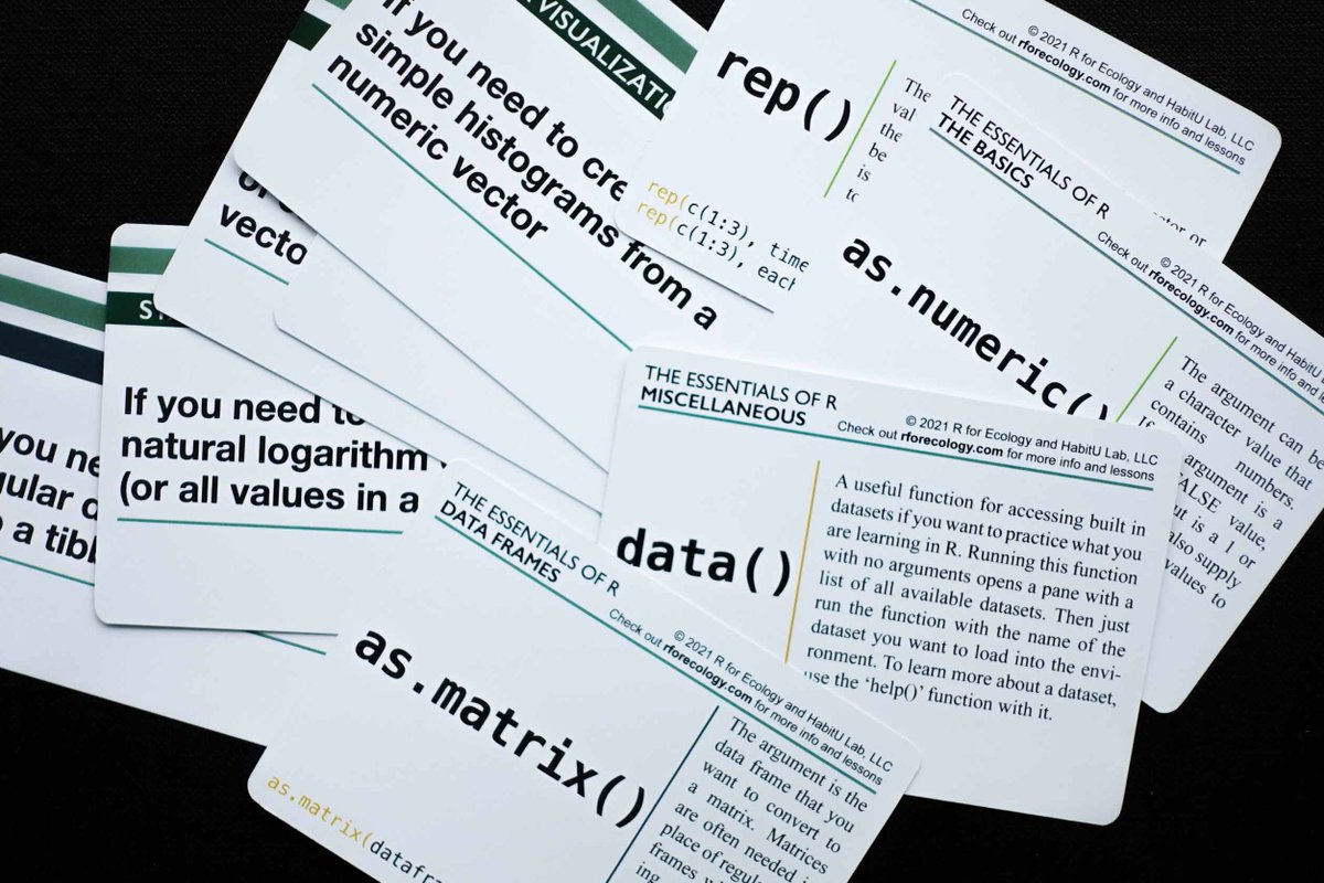 lukanegoita's tweet photo. Flashcards for learning R! All the essential functions you will ever need to know in one deck of cards. Sign up here if you want to get one!
https://t.co/LDHxWa495p

#Rstats #Ecology #RforEcology #Science #datascience #datavisualization #statistics #flashcards #tutorial https://t.co/yOjNrl4s1J