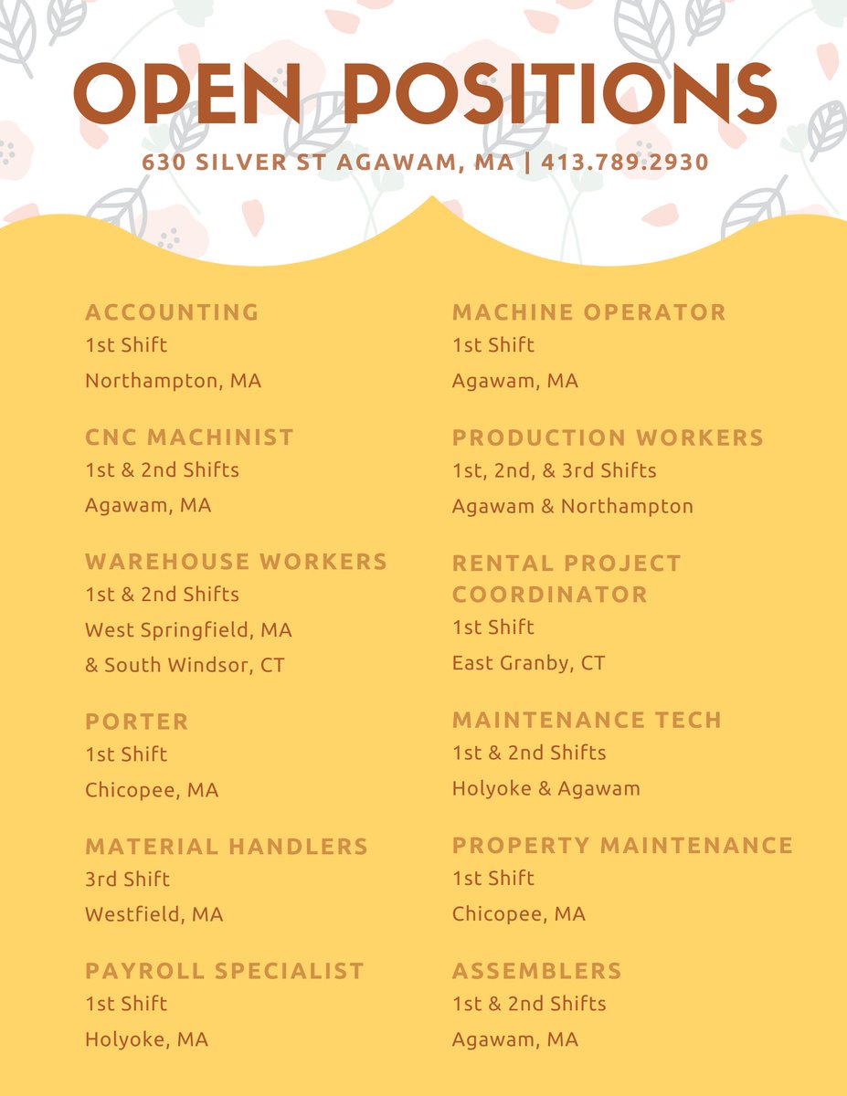 ReliableTemps's tweet image. Reliable Temps is #hiring ! Please call our Agawam office at 413-786-9941 for more information!