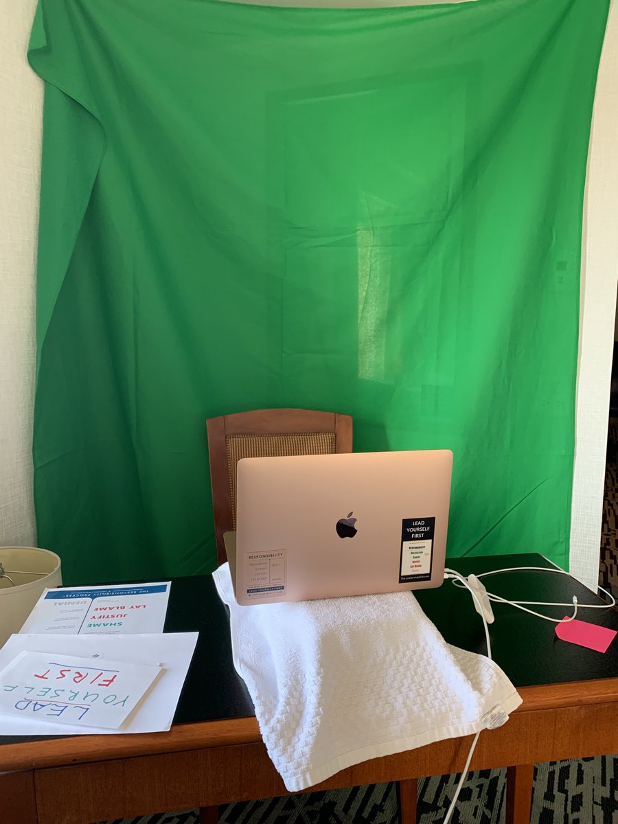ChristopherAver's tweet photo. @yveshanoulle my Chicago hotel room set for today’s virtual keynote. #TheResponsibilityProcess #havegreensheetwilltravel https://t.co/NCxZyN4mYO