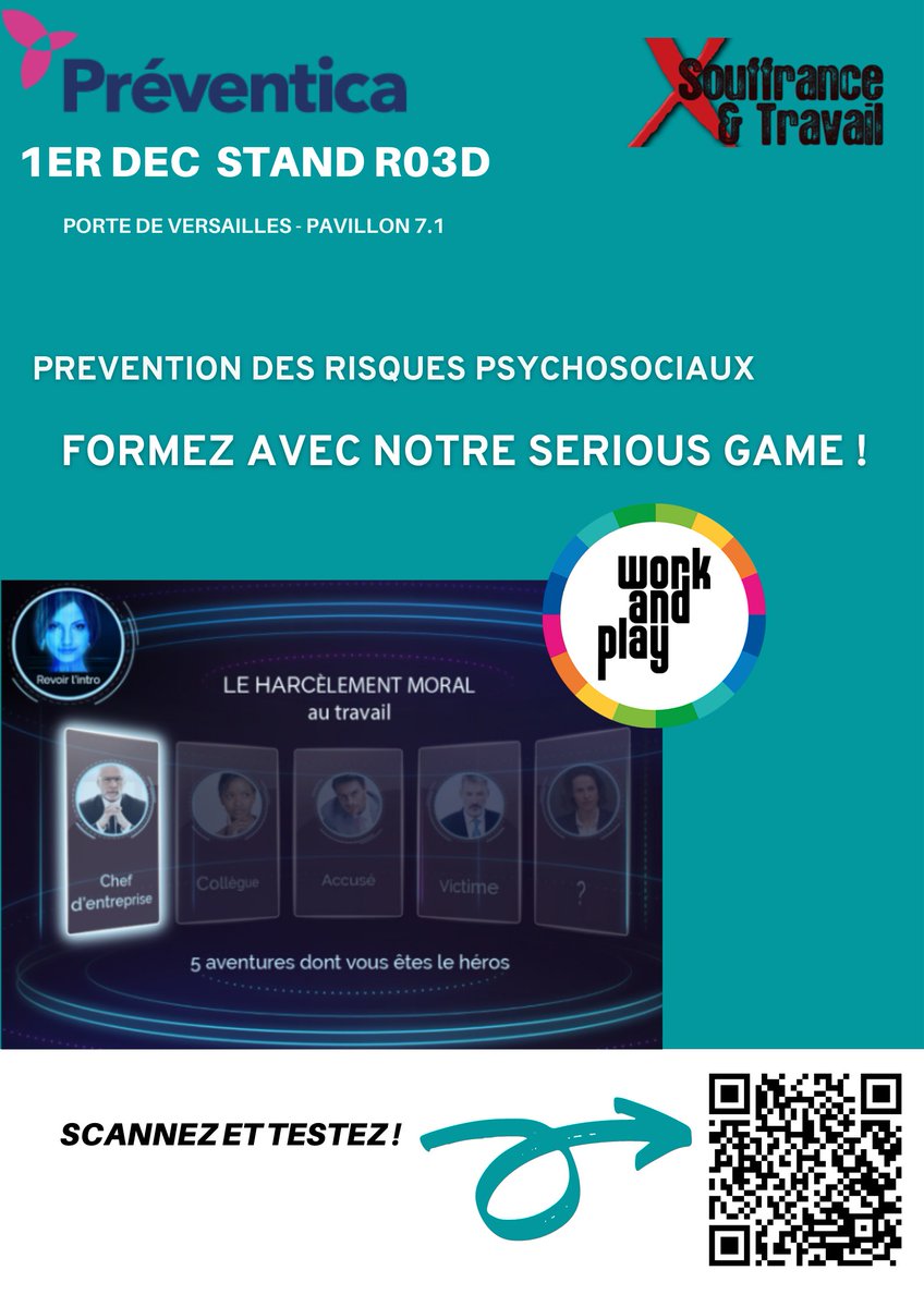 Ne manquez pas les conférences Marie Peze à @préventica le 1er déc 2021, Porte de Versailles !
Nous présenterons notre #seriousgame sur les #risquespsychosociaux !
La #prévention et la sensibilisation au #harcelement au #travail : un sujet #RH, #communication et #RSE  !