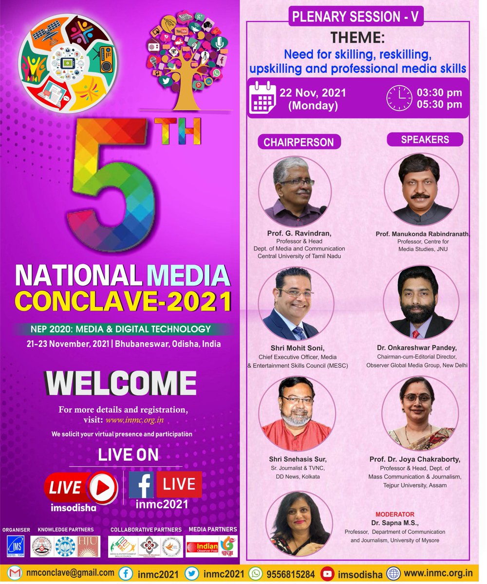 imsnmc's tweet photo. The more we give importance to skill development, the more competent our youths will be. Hear from academics and industry experts at #NMC2021. #PLENARYSESSION-5: Need for skilling, reskilling, upskilling and professional media skills. #MediaConclave #MediaMahakumbha #IMSOdisha https://t.co/DFXwMhuEYY