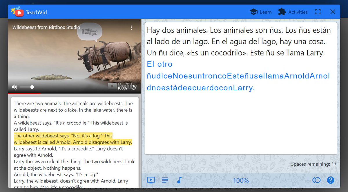 teach_vid's tweet image. 🇪🇸 Wildebeest / Gnus #movietalk
SPACE activity (separate the words) with #ParallelText
teachvid.com/resource/8BED8…