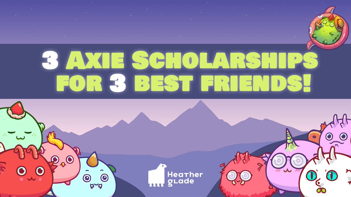 EGO_DAO's tweet photo. 📢We are looking for THREE BEST FRIENDS to join our #AxieScholarship! 

This can be you &amp; your squad!🤩

Rules:
💥Tag your two friends
💥Comment with your epic squad name!
💥Follow @axie_manager_hg
💥Like and retweet!

#heatherglade #scholarshipsbyheatherglade #axie #AxieInfinity https://t.co/7UDAI5xmZw