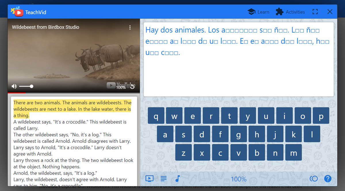 teach_vid's tweet image. 🇪🇸 Wildebeest / Gnus #movietalk
INITIALS 100 activity with #ParallelText
teachvid.com/resource/8BED8…