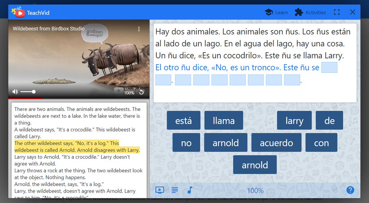 teach_vid's tweet image. 🇪🇸 Wildebeest / Gnus #movietalk
JUMBLE activity with #ParallelText
teachvid.com/resource/8BED8…