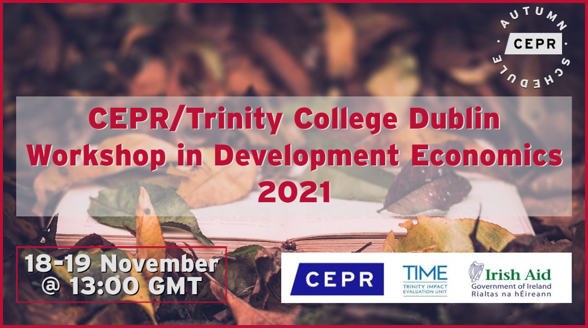 Trinity_TIME (@trinity_time) on Twitter photo Join us for the CEPR/TCD Development Econ workshop today, kicking off at 1pm GMT with 2 exciting papers on fertility, presented by <a href="/ImranRasul3/">Imran Rasul</a>
and <a href="/CmfValente/">Christine Valente</a> respectively. Register here: cepr.org/7098/programme Join us for the CEPR/TCD Development Econ workshop today, kicking off at 1pm GMT with 2 exciting papers on fertility, presented by <a href="/ImranRasul3/">Imran Rasul</a>
and <a href="/CmfValente/">Christine Valente</a> respectively. Register here: cepr.org/7098/programme