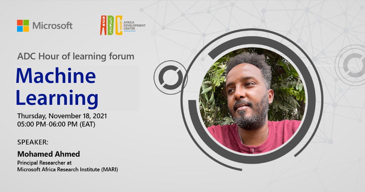 MicrosoftADC's tweet photo. For today's #HourOfLearning session, @m_0_a will take us through how professionals, data scientists, and engineers can use Machine Learning in their day-to-day workflows. 
Register here 👉 https://t.co/wpQw4OvIMv #MicrosoftADC https://t.co/dRUduxzO0d