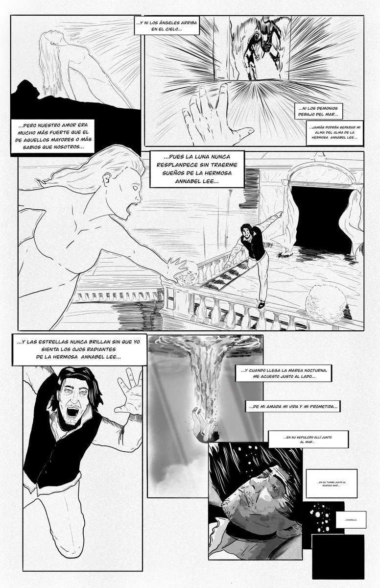 Aquí os dejo mi cómic del poema de Annabel Lee de Edgar Allan Poe, si hacéis RT me ayudaríais muchísimo porque me he esforzado en hacerlo lo mejor posible, siempre hay mejoras pero poco a poco las estoy llevando a cabo con mucho aprendizaje y ganas. #annabellee #edgarallanpoe