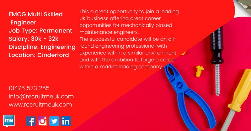 RecruitME_'s tweet photo. This is a great opportunity to join a leading UK business offering great career opportunities for mechanically biased maintenance engineers.
-
#RecruitME #RME #Recruit #Recruiting #Recruitment #Recruitment2021 #RecruitMEUK #FMCG #MultiSkilledEngineer #MSE #Cinderford #Gloucester https://t.co/iIQqWLCzzN