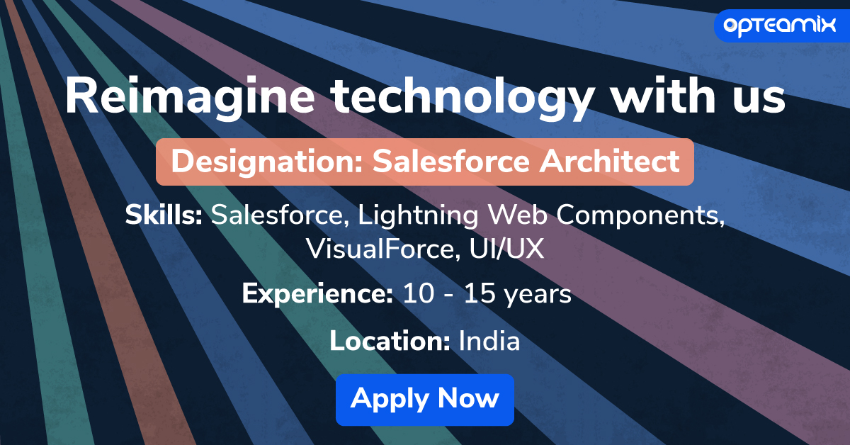 Reimagine technology with us. We are looking for a #Salesforce Architect who can implement innovative solutions for our client’s business problems. Apply Now -> opteamix.com/jobs/salesforc…

#itcareers #techjobs #techcareers  #salesforcearchitect #itjobs #jobopportunites
