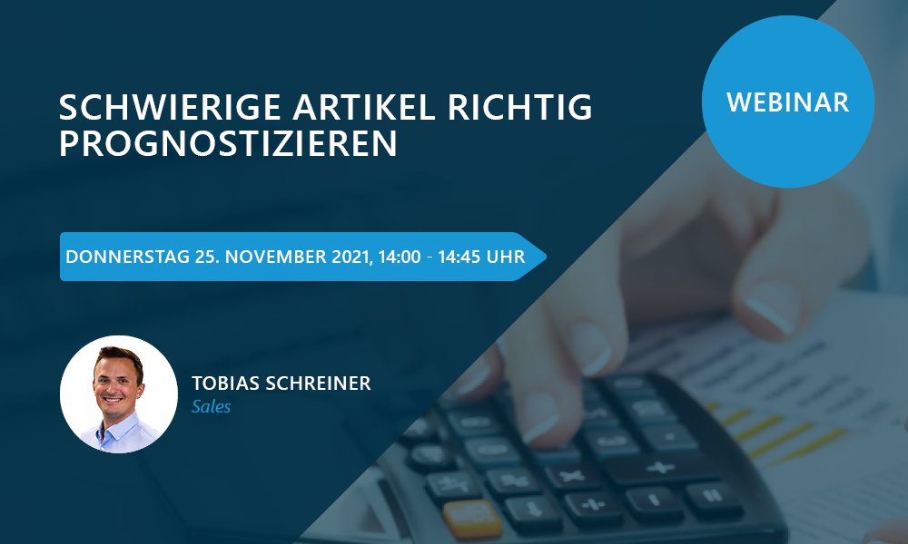 SlimstockGerman's tweet photo. Reminder - Verpassen Sie nicht unser kostenloses Webinar "Schwierige Artikel richtig prognostizieren" am 25.11.21 👉 https://t.co/UtP177miV6 https://t.co/PxtnVLW2BE