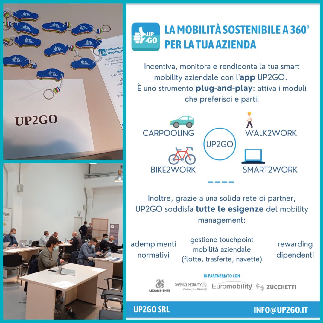 Up2gosrl's tweet photo. Grazie alla @regionepiemonte e @lifeprepair, ieri al @tlbxcoworking abbiamo incontrato più di 100 #mobilitymanager a cui abbiamo presentato le nostre soluzioni di mobilità sostenibili 💪

#carpooling #bike2work #walk2work #smart2work https://t.co/BSWug9SEXI