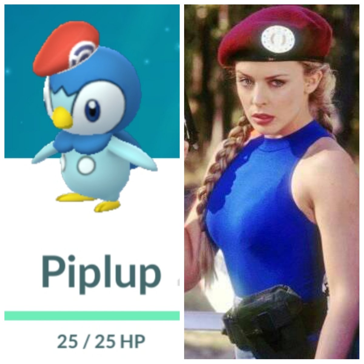 But who wore it better? <a href="/PokemonGoApp/">Pokémon GO</a> <a href="/CETS_/">NinjaNation Gaming ☯️⛩</a> <a href="/BlitzelfU/">BlitzelfUK</a> #piplup #PokemonGO  (Obviously <a href="/kylieminogue/">Kylie Minogue</a> did)