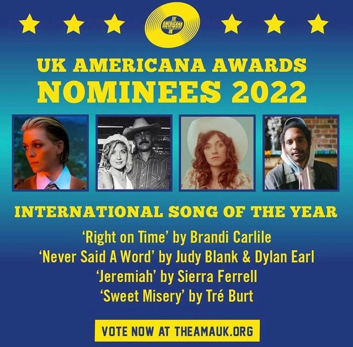 Amazing news! We're very proud to announce that 'Never Said A Word' by @judyblankmusic & Dylan Earl is nominated for the 'International Song Of The Year 2022' at the UK Americana Awards. Congrats to Judy & Dylan👏🏻