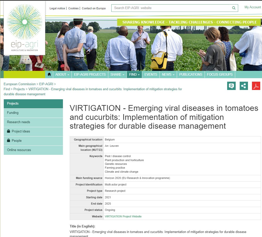virtigation's tweet photo. As a #multiactor #H2020 project, it is key for #VIRTIGATION to leverage the extensive #EU EIP-AGRI ecosystem to engage key actors &amp; stakeholders in tackling emerging🦠diseases affecting 🍅🥒🍉🍈. Check out our profile on the EIP-AGRI website: https://t.co/LnzTOAIQTm #planthealth https://t.co/0qR5bOo8DV
