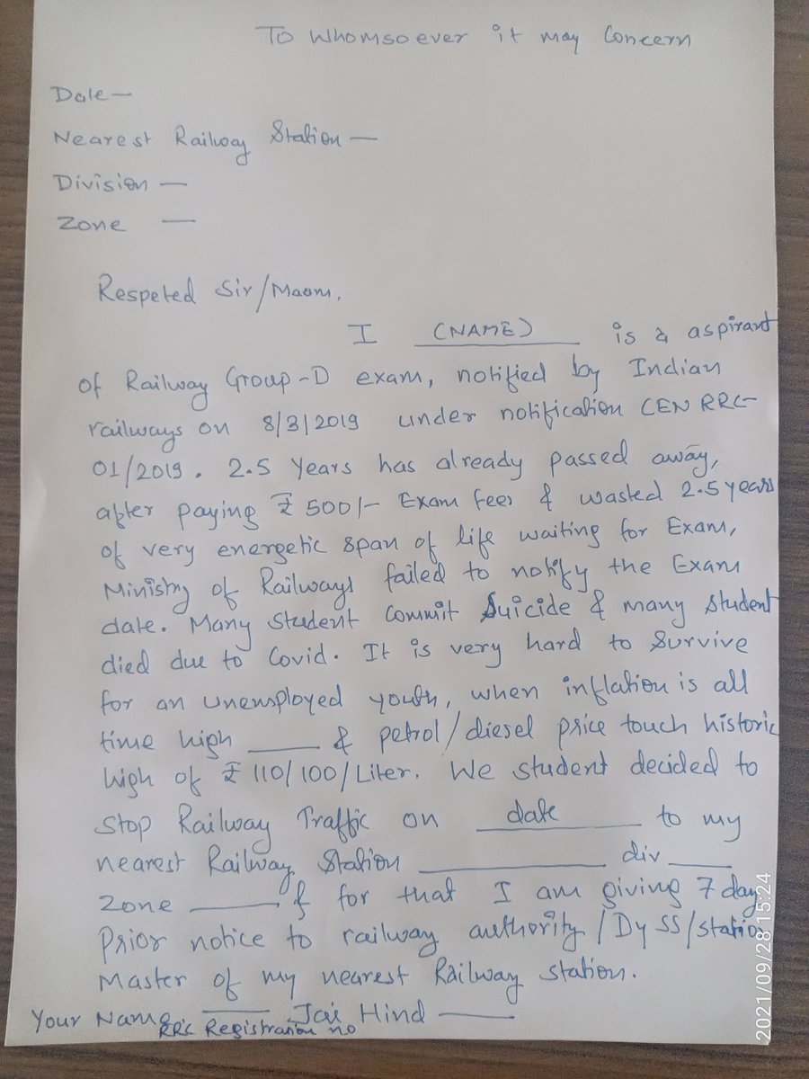 RrbVoice's tweet photo. #1000_days
#railway_groupd_examdate
#railmantri_resign
#रेलमंत्री_इस्तीफा_दो
Delhi mai Kitne log rehte hai Dm me....let's Organise Physical protest... We will give letter to respective station masters giving 7 days time...then we will go for rail roko. https://t.co/3eTPAhUQHI