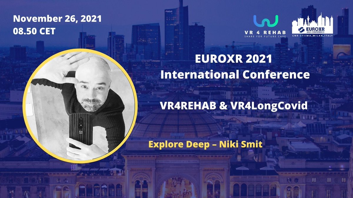 Don't miss the special session at #EUROXR2021 dedicated to #VR4REHAB 🗓️November 26, 2021 from 08.50 CET 🗣️ Explore Deep - Niki Smit Get your free ticket bit.ly/3Cjkb2b #xr #innovation #event #virtual #european #conference #rehabilitation @exploreDEEP