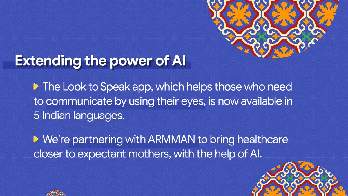 GoogleIndia's tweet photo. Each year, we are privileged to share updates about our role in bringing more helpful and useful experiences to people across the country. 

#ICYMI, here are some of the highlights from our 7th #GoogleForIndia 📝

To know more, head to: https://t.co/x7yEhnsufz. https://t.co/qutMsNsJev