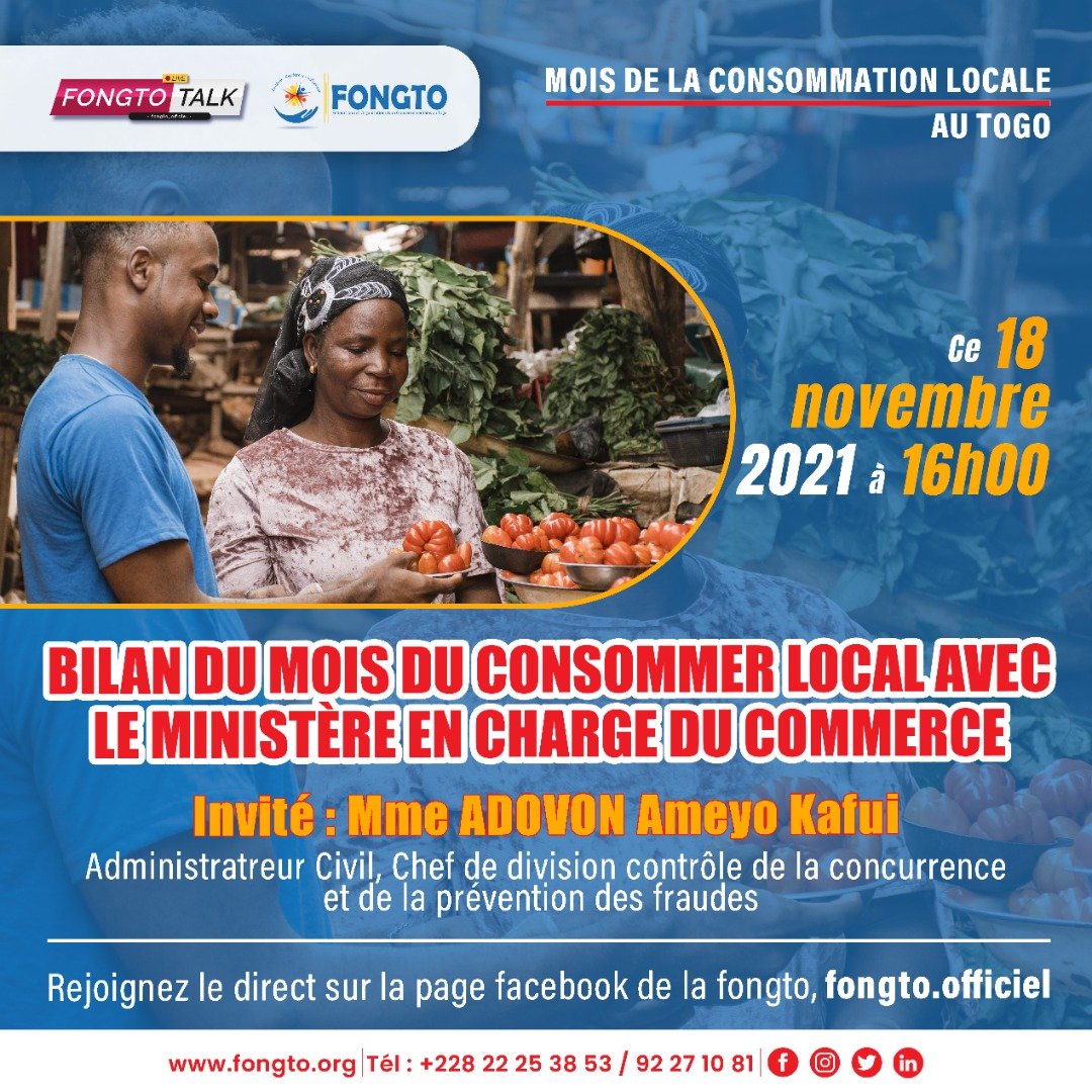 FongtoOfficiel's tweet photo. Rendez-vous ce 18nov 2021 à 16h pour le bilan du mois de la consommation locale 2021.
Clic pour t'abonner et suivre en direct👇
https://t.co/K38Qc6bd8T
#fongto #consommateur #entrepreneurs #consommationlocale #Togo https://t.co/hPpqTCifTP
