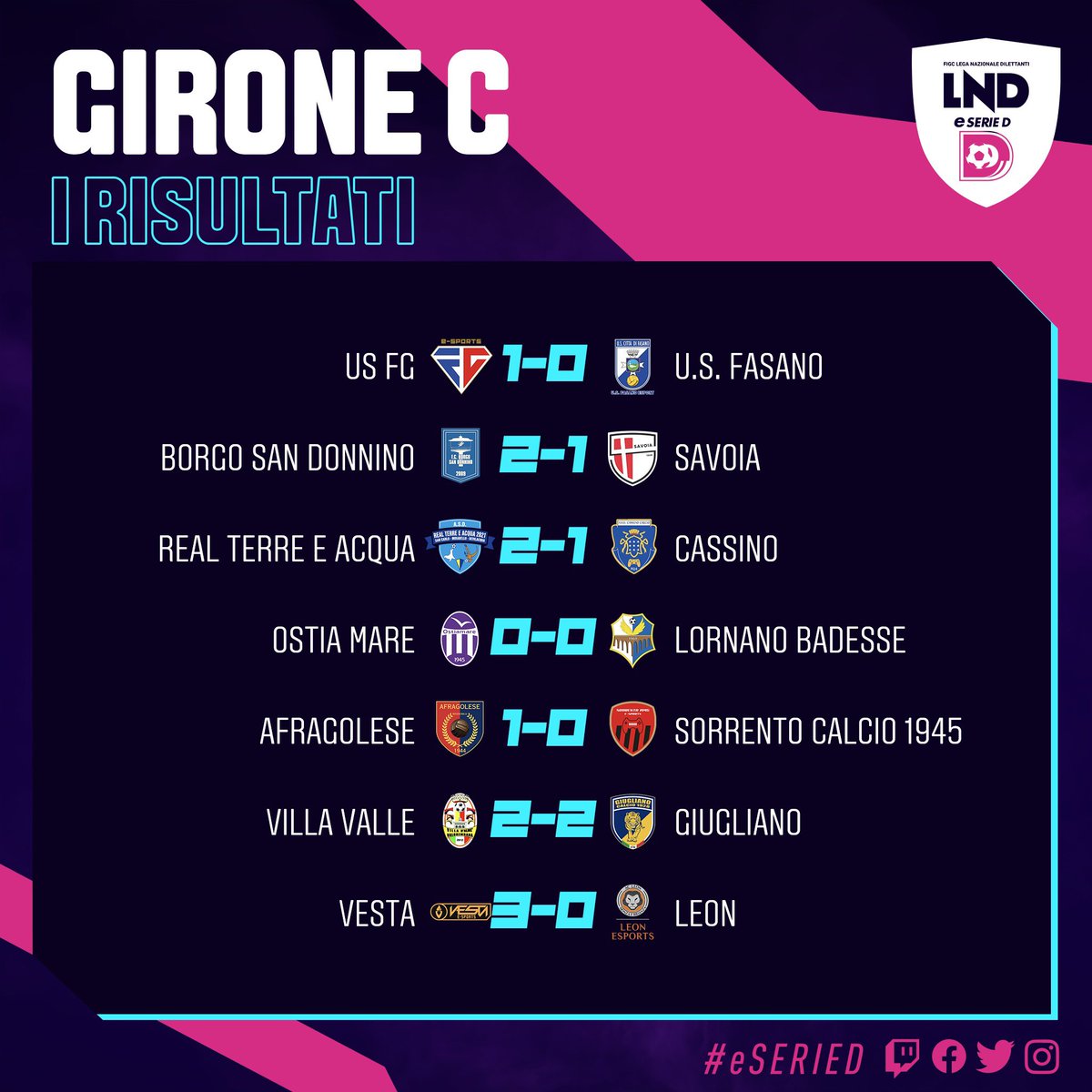 ⚽️🎮 #eSerieD

Commenta qui sotto i risultati della 2ª giornata ⤵️
