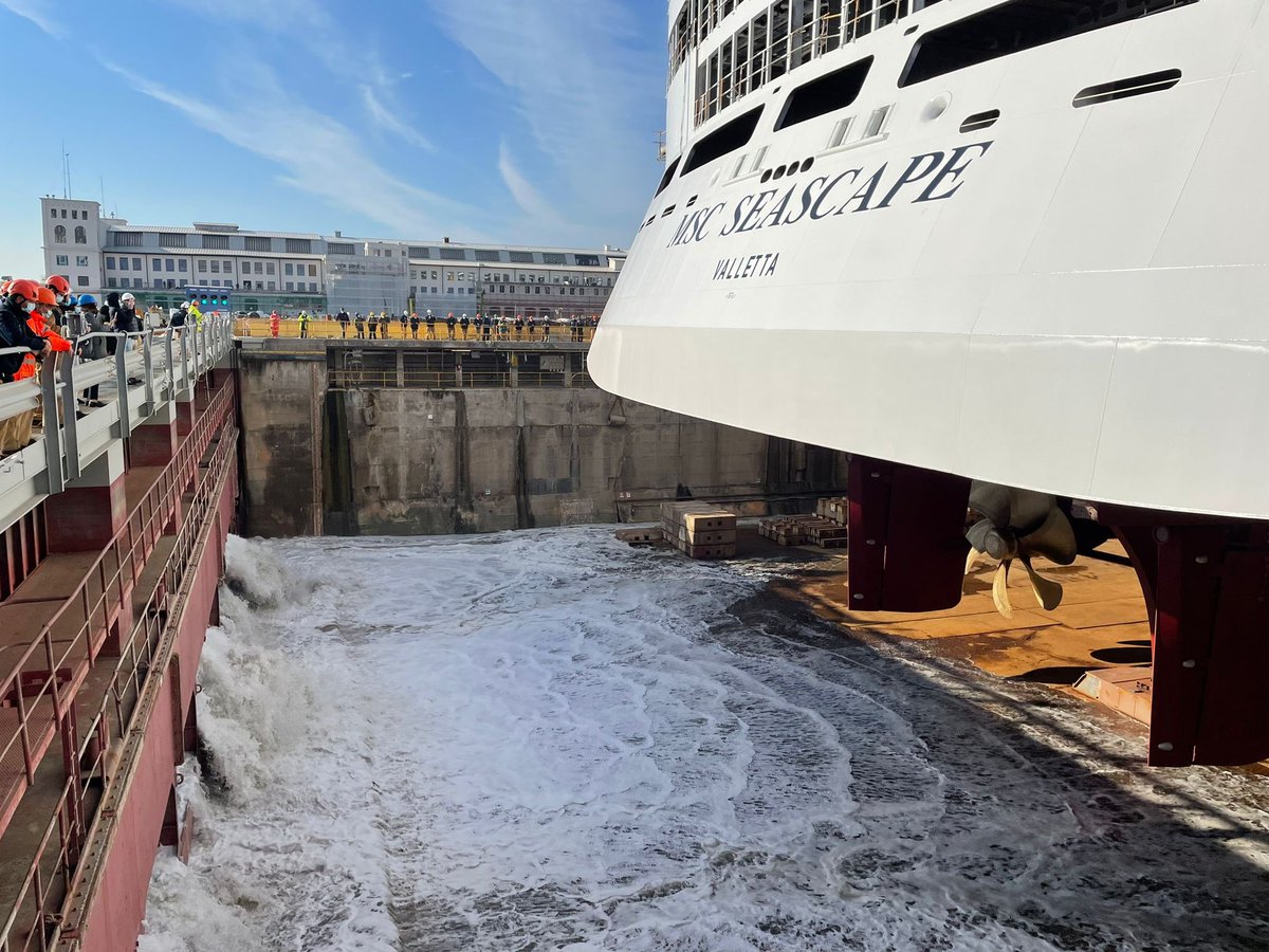 Exciting day today for us in MSC Cruises shipbuilding 🎉 This morning we’re floating out our new vessel #MSCSeascape and then her sister, #MSCSeashore will be christened in Ocean Cay! 🎉🛳

Photo with permission from my boss! 👍