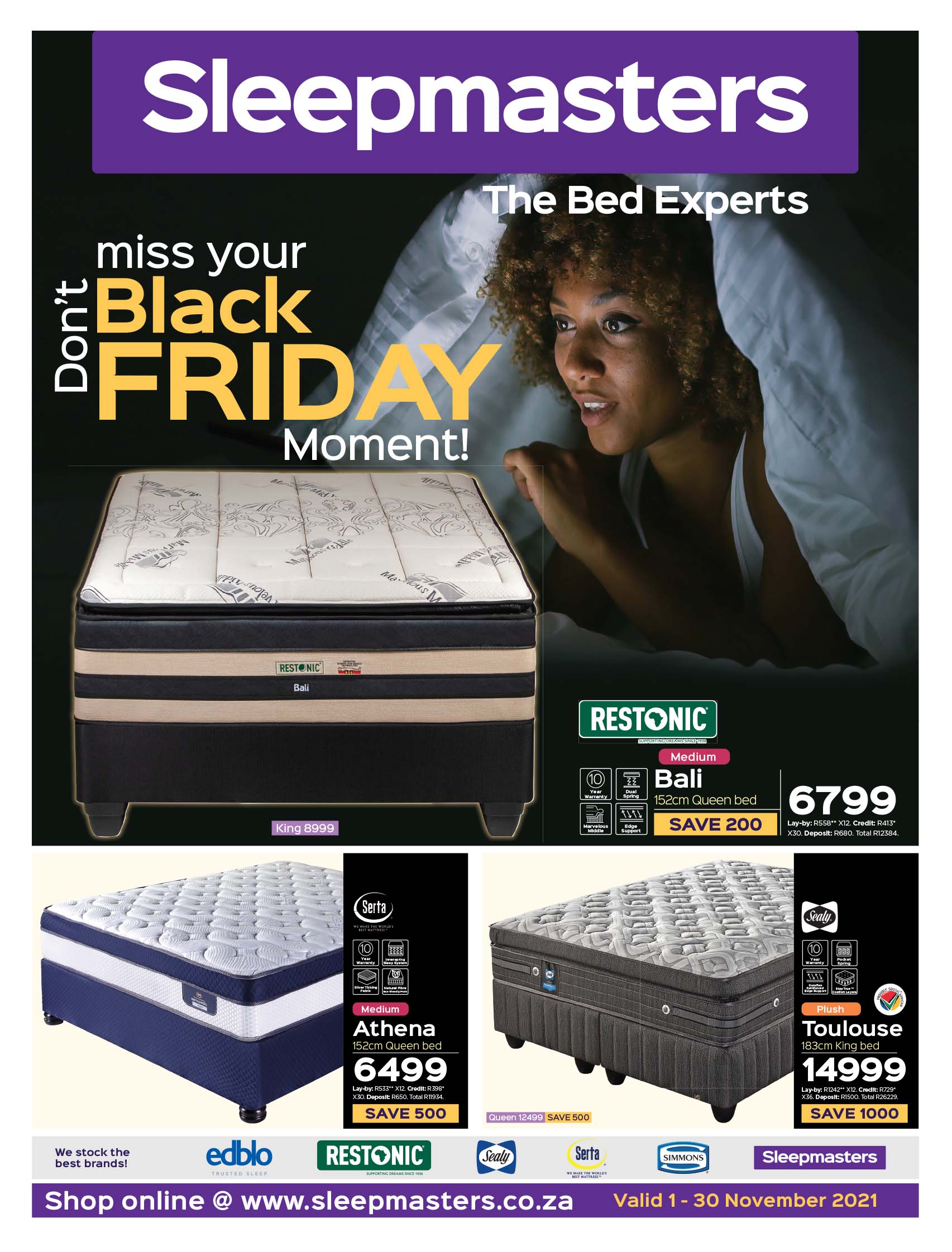 Baywest Mall on X Dream big this Black Friday Shop quality beds bed sets and mattresses at unbeatable value at sleepmasters sa. Visit in store to test your comfort level. BaywestMall Sleepmasters Beds