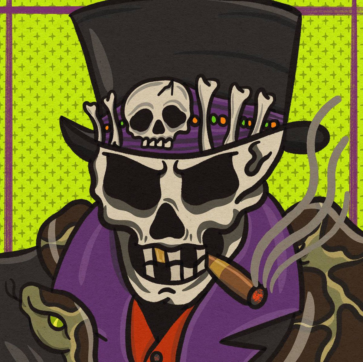 BonebrigadeNft's tweet photo. Its insaneeeee that this voodoo daddy still hasnt found a home in someones spooky wallet!  https://t.co/qYsVUX3Rjv.   #NFT #NFTs #nftcommunity #nftart #nftcollectors #nftcollector #skull #skullnft https://t.co/zNV4uctk21