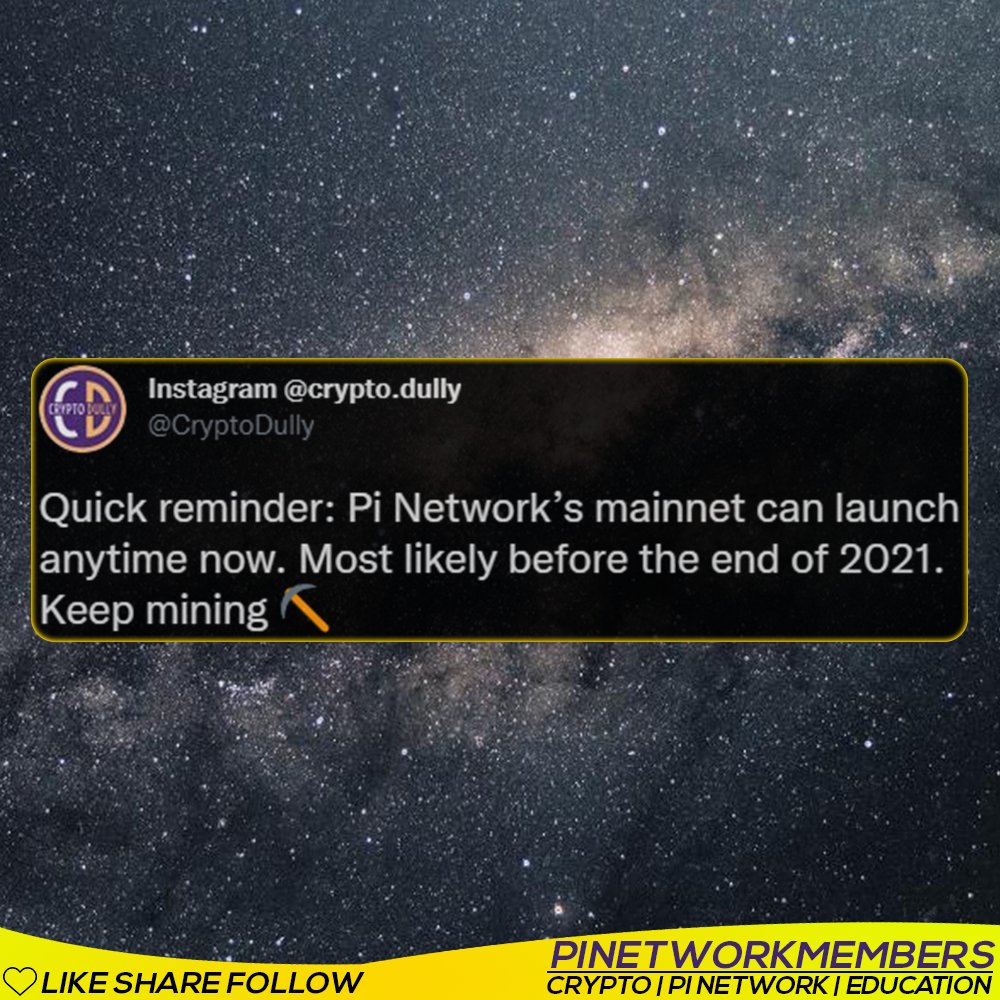 pinetworkmember's tweet photo. Keep mining ⛏️

Credit: @CryptoDully 

❤️ Pi Telegram group, almost 5k members: https://t.co/1kLmPfEleU

#pinetwork #minepi #pihackathon #crypto #blockchain #picoreteam #pi https://t.co/AMR2HPard6