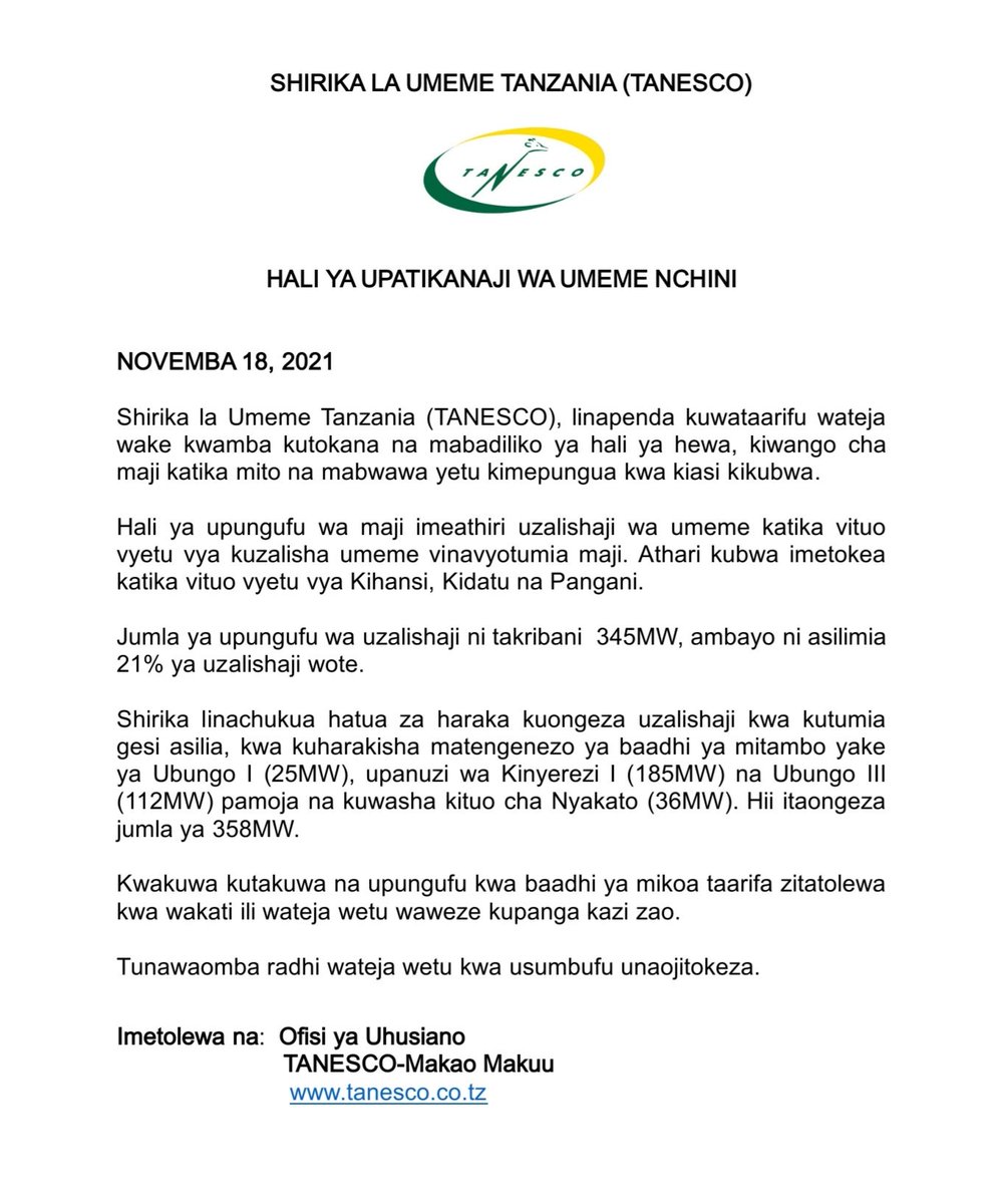 tajiel_urioh's tweet photo. Kutokana na mabadiliko ya tabianchi na shughuli zisizo endelevu kwenye vyanzo vya maji, #Tanzania tunapitia wakati wa changamoto kwenye huduma ya nishati, maji n.k.
Uwekezaji unaofanyika kwenye uzalishaji wa umeme wa maji, uendane na juhudi kubwa za uhifadhi wa vyanzo vya maji. https://t.co/b3adF3uIQE