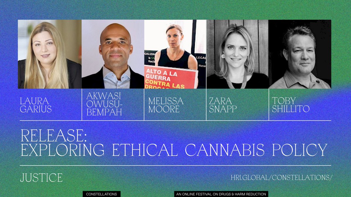 Today <a href="/DrLauraGarius/">Laura Garius</a> from Release will be chairing this #constellationsfest session on ethical cannabis policy at 4.30 pm GMT with <a href="/AOBempah/">Akwasi Owusu-Bempah</a>, Melissa Moore <a href="/DPA_NY/">DPA NY Policy Office</a>, <a href="/zarasnapp/">Zara Snapp</a> &amp; Toby Shillito. You can still join us by registering at: hri.global/constellations… <a href="/HRInews/">Harm Reduction International</a>