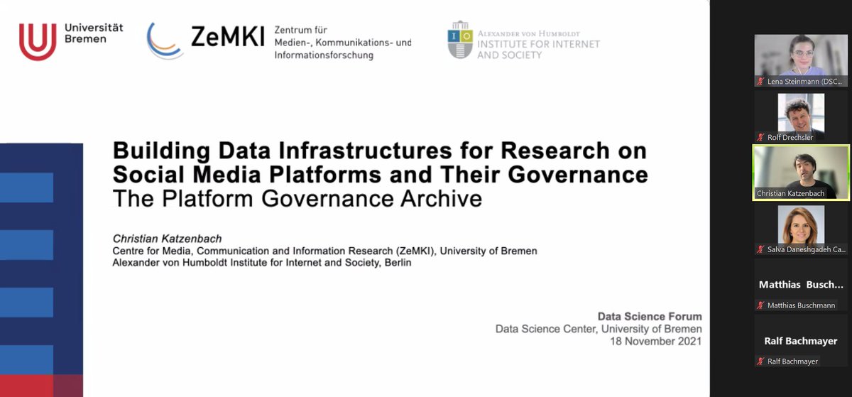 Rolf_Drechsler's tweet photo. Today in the #DataScienceForum of @DSC_unibremen: @ckatzenbach on "Building Data Infrastructures for Research on Social Media Platforms and Their Governance – The Platform Governance Archive" https://t.co/mo85y6fipr #DataScience #HateSpeech @UniBremen @ZeMKI_Bremen @hiig_berlin https://t.co/pzLQbwi7ou
