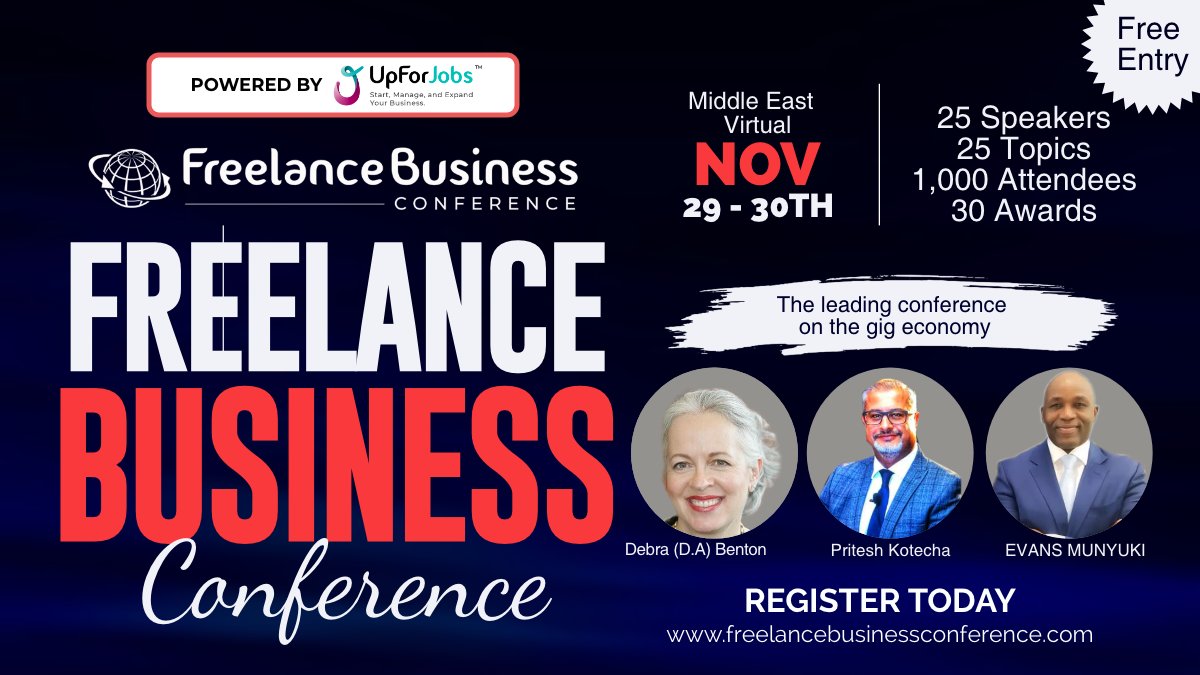 UpForJobs's tweet photo. Hey! Good news for all of you in the #freelance #business! November 29th to 30th. A top virtual #conference! Equip yourself with gig economy #success! Or share your knowledge as a speaker? Or expose your brand as a sponsor? Send your submission on https://t.co/wQjqRBV8mm https://t.co/zN9UG3j8mC