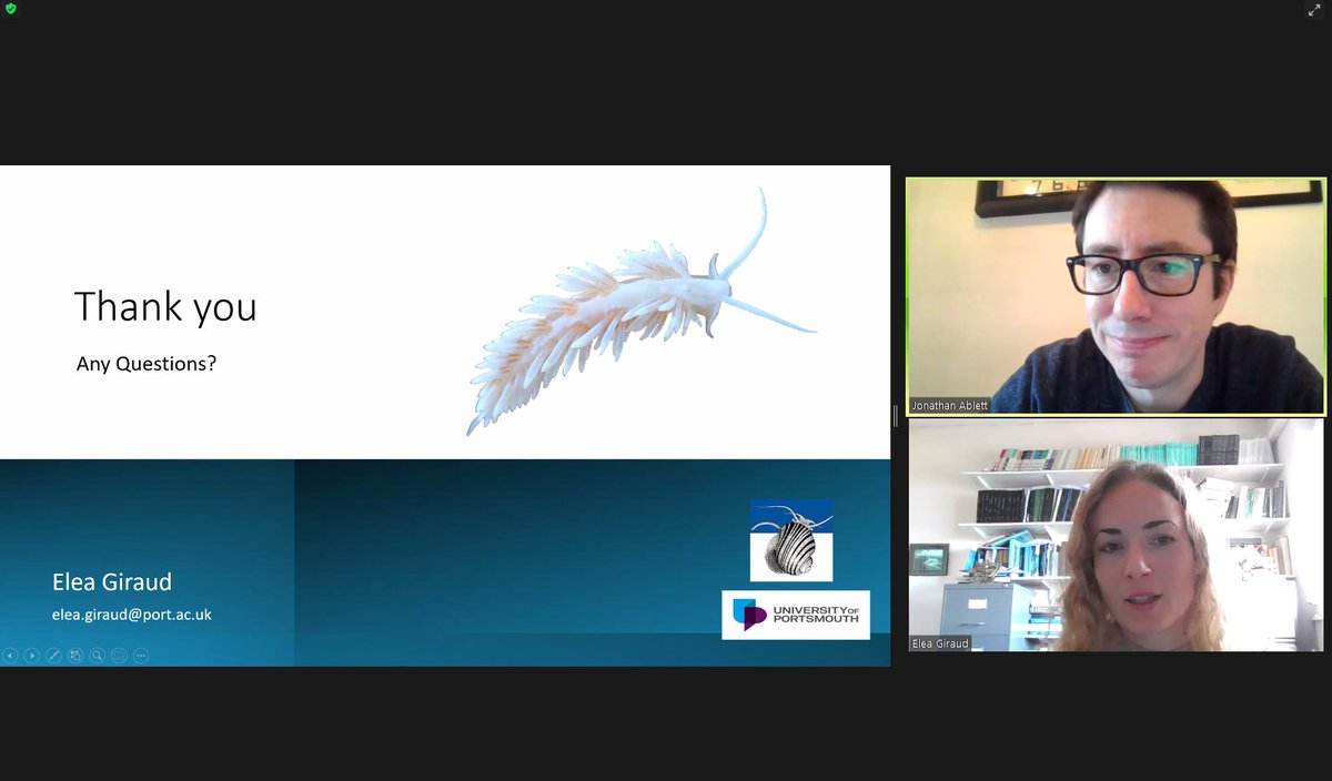 And that concludes our fabulous first session! Thank you to all our speakers, including Elea Giraud who has been sharing her work on kleptopredation in nudibranchs - fearsome AND cute!
#MolluscanForum