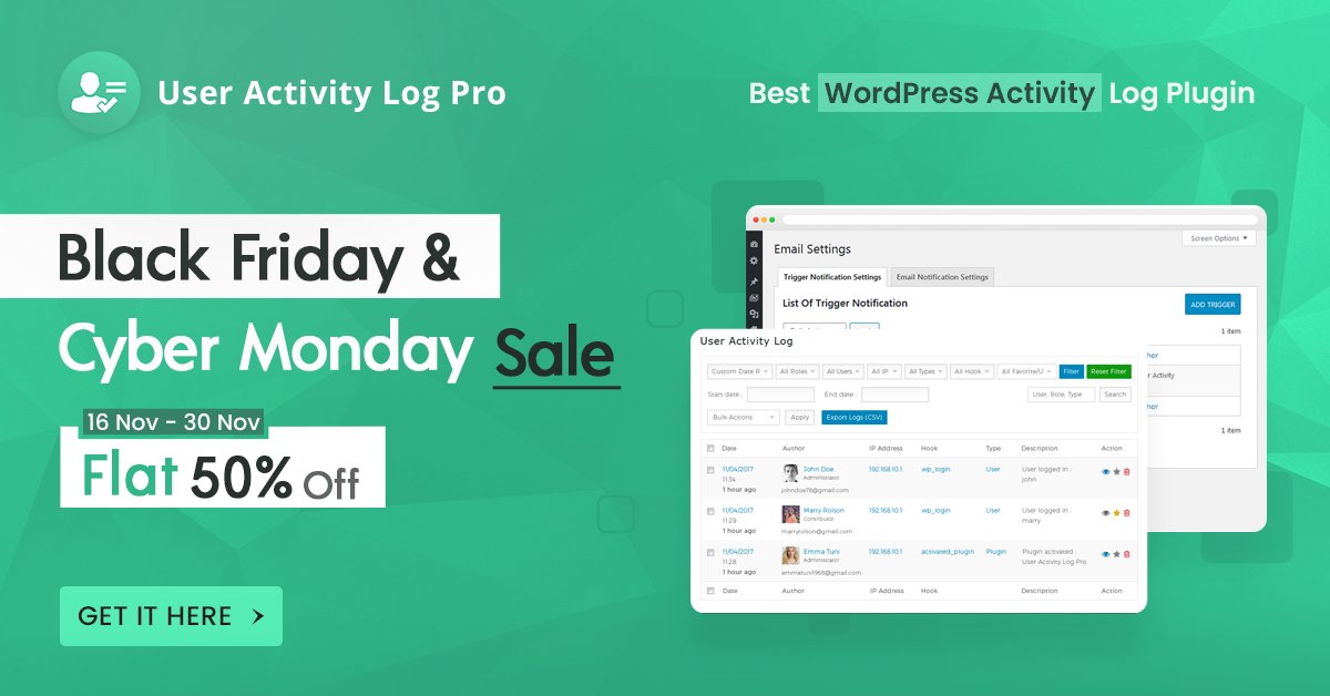 ⚡️Black Friday Deals 2021⚡️

The most needed WordPress plugin for all and especially for website owners #UserActivityLogPro is available at 50% Off price.

Get it here📌 1.envato.market/dAdak

#BlackFriday2021 #BlackFridaySale #WordPressDeals #WordPressPlugin #wordpresswebsite