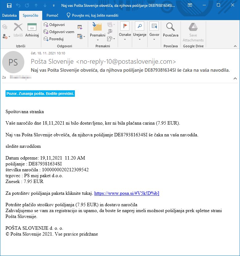 Konec leta se s povečanjem spletnega nakupovanje poveča tudi število #phishing napadov v imenu dostavnih služb. Enega od njih obravnavamo tudi danes. Cilj teh napadov so največkrat podatki o kreditni kartici. varninainternetu.si/spletni-goljuf…