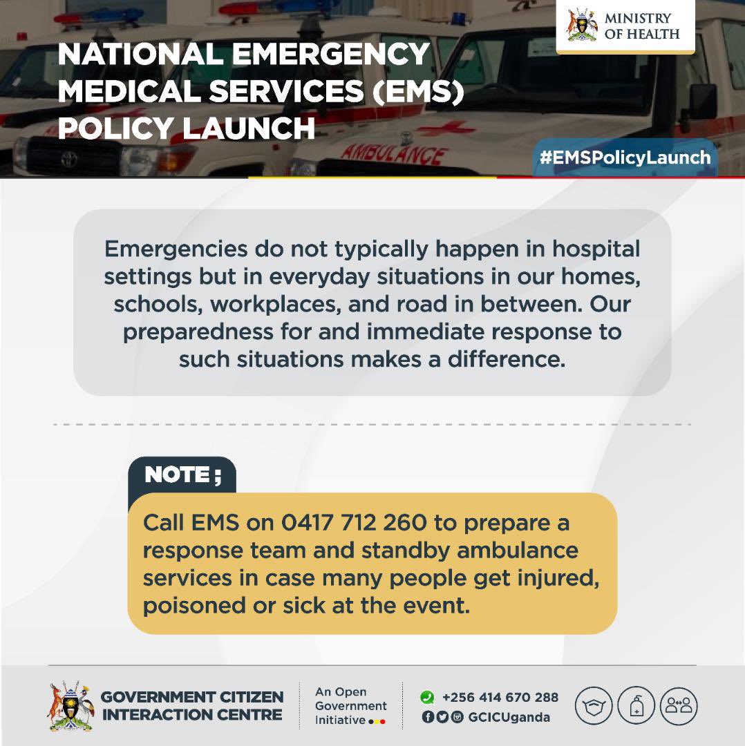 Emergencies do not typically happen in hospital settings but in everyday situations in our homes, schools, workplaces, and road in between. Our preparedness for and immediate response to such situations makes a difference. #EMSPolicyLaunch #EMSPolicyUG