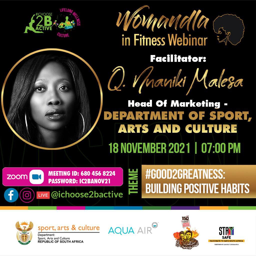 Aqua_Air_Africa's tweet photo. Remember to log in for the @ichoose2bactive @SportArtsCultur #WIFWebinar tonight at 7pm!                   
#IChoose2BActive  #AquaAir
#LifeLongWellnessCulture https://t.co/sY6MPgipQE