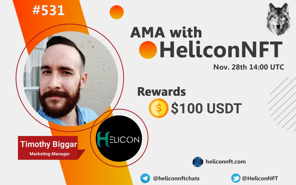 CryptoTitans1's tweet photo. 🤍AMA Series With #HeliconNFT

🎁Prize: $100 USDT
📆Date: November 28th 14:00 UTC 
🏨 Venue: https://t.co/UC8QQTICnm

Rules : https://t.co/N2DP8KbtmJ

🖤 Follow

  @HeliconNFT

&amp;

  @CryptoTitans1

2. Like Retweet &amp; Comment Your Questions (3 Questions Max) Tag 3 friends. https://t.co/aoo1fJryI7