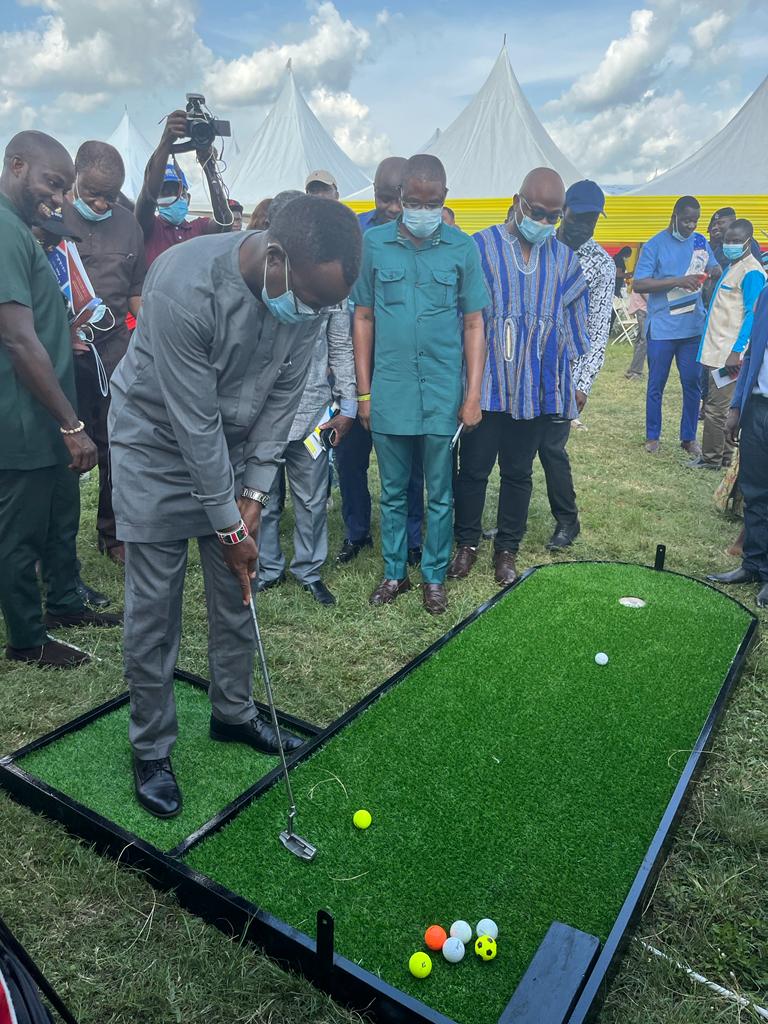 AdonaiEstateltd's tweet photo. At the official grand opening of the #VoltaFair2021 yesterday, our stand hosted some dignitaries who tried their hands on the beautiful golf game. 

#thread https://t.co/dfCDqHva2Z