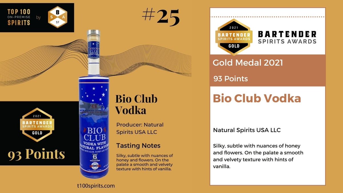 Bio Club Vodka by Natural Spirits USA LLC
won a #goldmedal at the 2021 <a href="/BartenderAwards/">Bartender Spirits Awards</a> and was placed at no. 25 in the <a href="/Top100SpiritBSA/">Top 100 On Premise Spirits</a> list!⠀⠀

Congratulations to the entire team on this victory!

#gin #cocktails #drinks #gintonic #vodka #cocktail