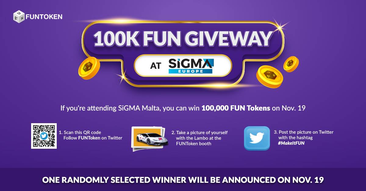 FUNtoken_io's tweet photo. #SiGMA Europe is in full swing at Malta. If you're visiting SiGMA, make the most of it with the 100K $FUN giveaway at our booth: Pk1.

Follow us on Twitter and post a picture with the White Lamborghini. Use the hashtag #MakeItFUN and you could win the grand prize tomorrow! https://t.co/3tgZcuPrr8