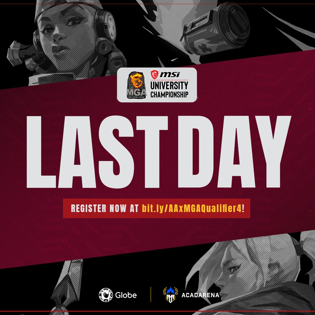 acadarena's tweet photo. π Last Call for Qualifier 4!
Big rewards await you only here at the MSI Gaming Arena University Championship: VALORANT!
Sign up & REGISTER NOW: https://t.co/xKCHJLbOTt
#MSIPhilippines #AAxMSIPhilippines #MGAPhilippines #MSIGamingArena π https://t.co/9K8JngrXo5