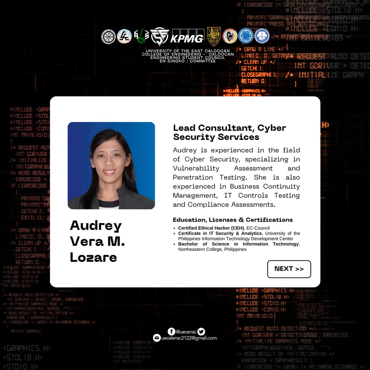 UECENSC's tweet photo. SeEN Zone Engineering Week | Encrypt 2.0: Cybersecurity Webinar Speakers 🧡

Presenting, the speakers for Encrypt 2.0!

Visit https://t.co/Vb0A3F2ryl to register.

[This webinar is open to all EN Warriors.]

#SeenZone #ENWeek
#ENSC2122 #PadayonEN https://t.co/mfHaMEaLlr