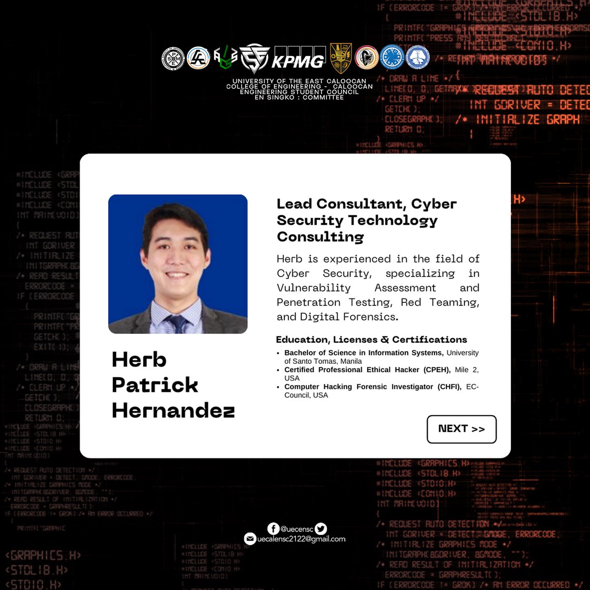 UECENSC's tweet photo. SeEN Zone Engineering Week | Encrypt 2.0: Cybersecurity Webinar Speakers 🧡

Presenting, the speakers for Encrypt 2.0!

Visit https://t.co/Vb0A3F2ryl to register.

[This webinar is open to all EN Warriors.]

#SeenZone #ENWeek
#ENSC2122 #PadayonEN https://t.co/mfHaMEaLlr