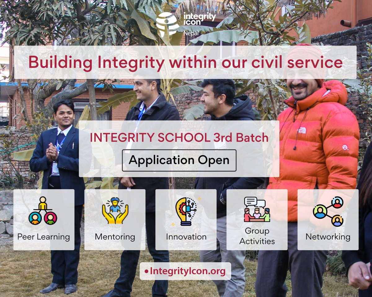 accountlabnp's tweet photo. The application for Integrity School is open! This is a learning platform for young and passionate government officials who are striving towards building integrity within the bureaucratic system.
Link to apply for the Integrity School : https://t.co/zJqrvEnBTu
#IntegritySchool https://t.co/72RiDo0WTG